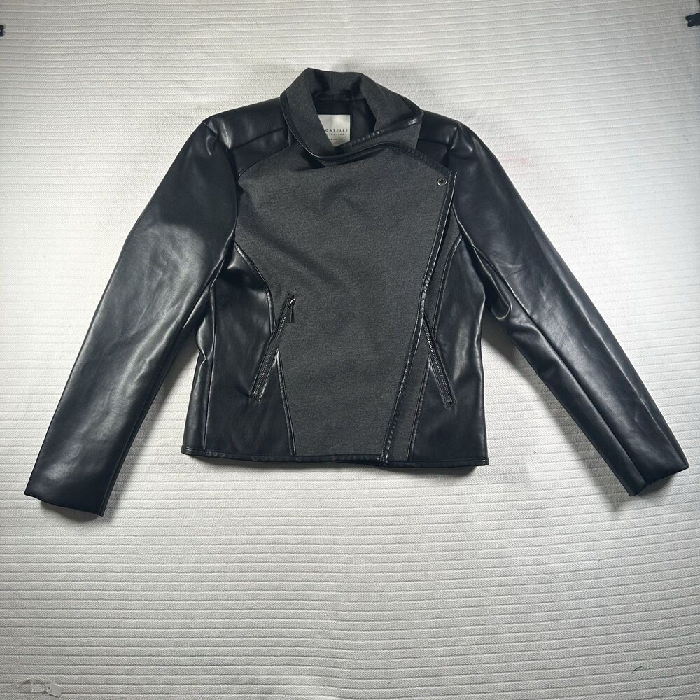 Bagatelle Collection Faux Leather Moto Jacket Womens Large Gray Black